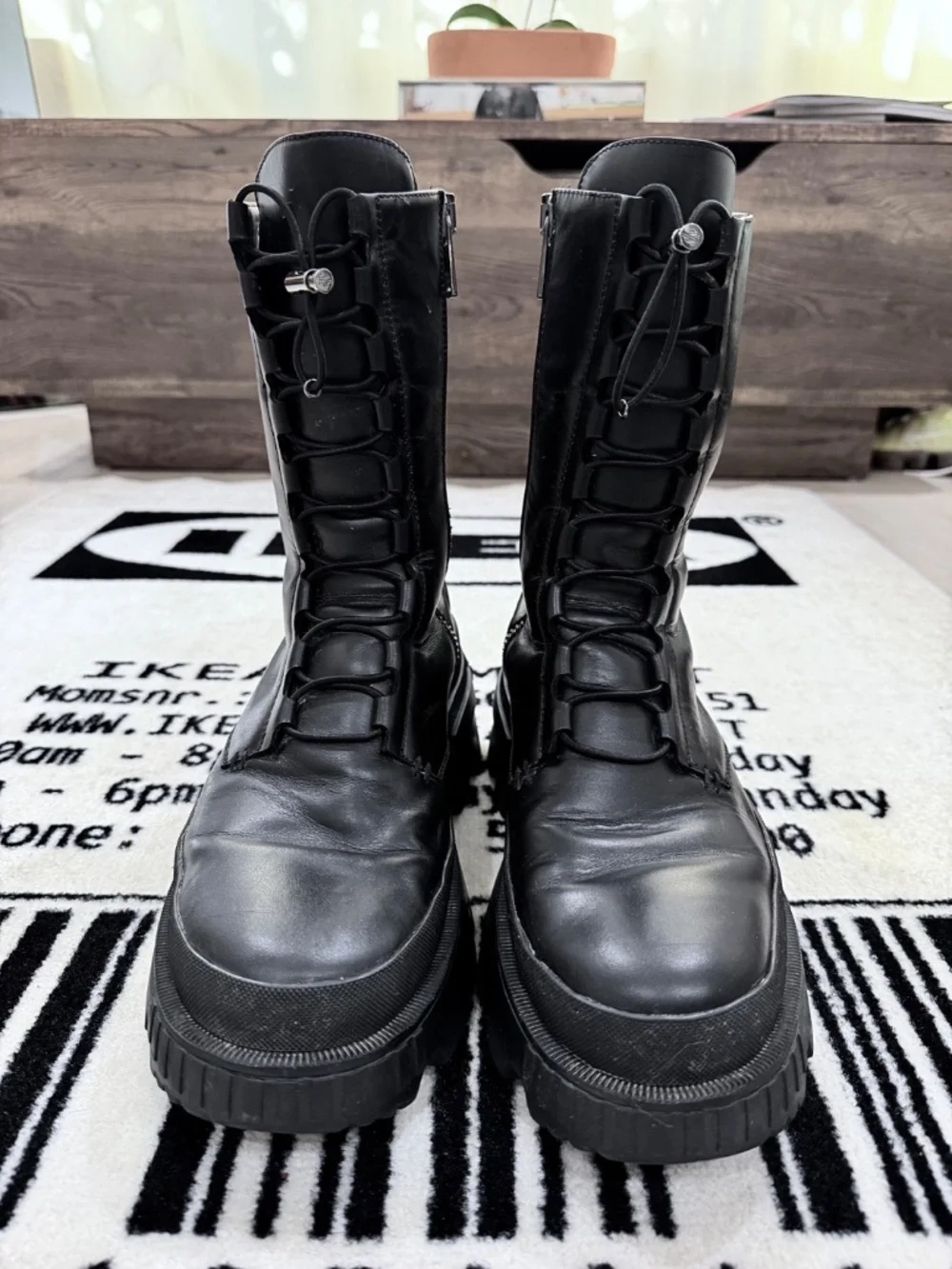 Moncler Vail Lace Up Chunky Sole Black Leather Zip Ankle Boots - Picture 2 of 12